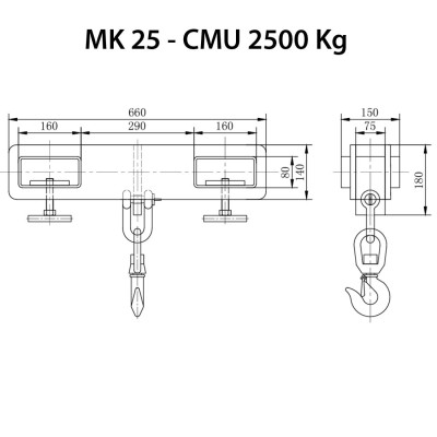 Palonnier pour fourches 2500 Kg