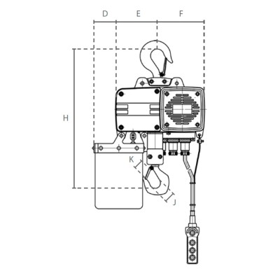 Palan électrique à chaine 400 V avec crochet de fixation dimension 1