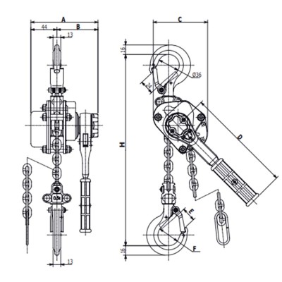 Palan à levier Mini Rema YAM500 dimensions