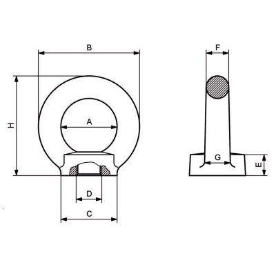 Anneau levage INOX femelle dimensions