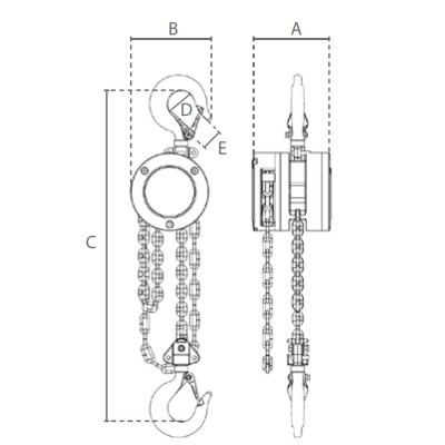 Palan à chaine en Aluminium 360 ° Dimensions