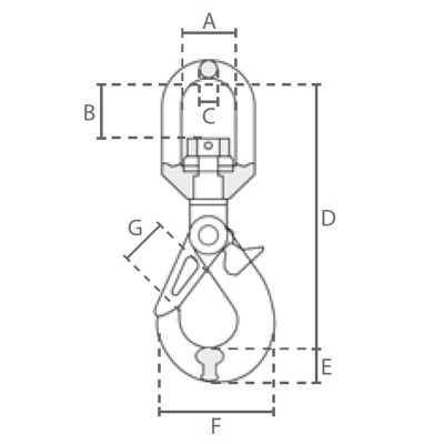 Crochet de Levage à émérillon bille verrouillage auto dimensions