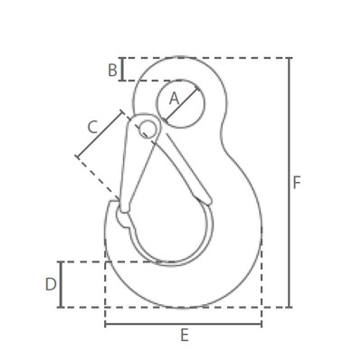 Crochet à linguet simple à œil grade 100 dimensions