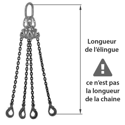 Chaine de levage 4 brins crochet à linguet