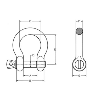 Manille lyre gamme ECO axe vissé dimension