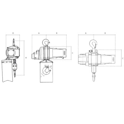 Palan électrique à chaine 230 V fixation crochet dimensions