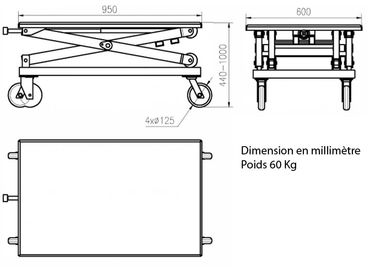 Caractéristiques table élévatrice Inox
