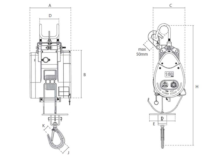 Dimensions treuil lectrique